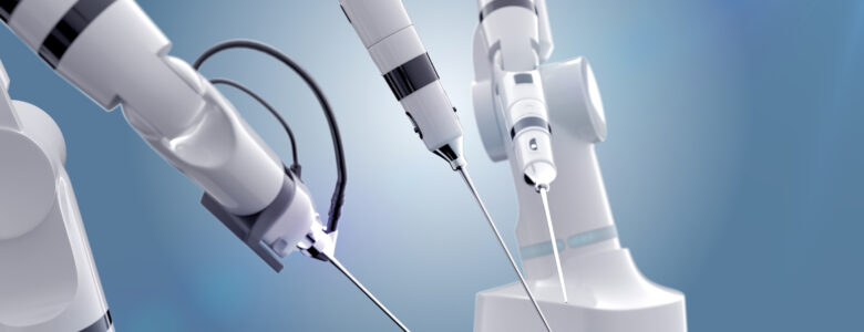 High ech Medical Devices - Three robot surgeon arms and an operating table